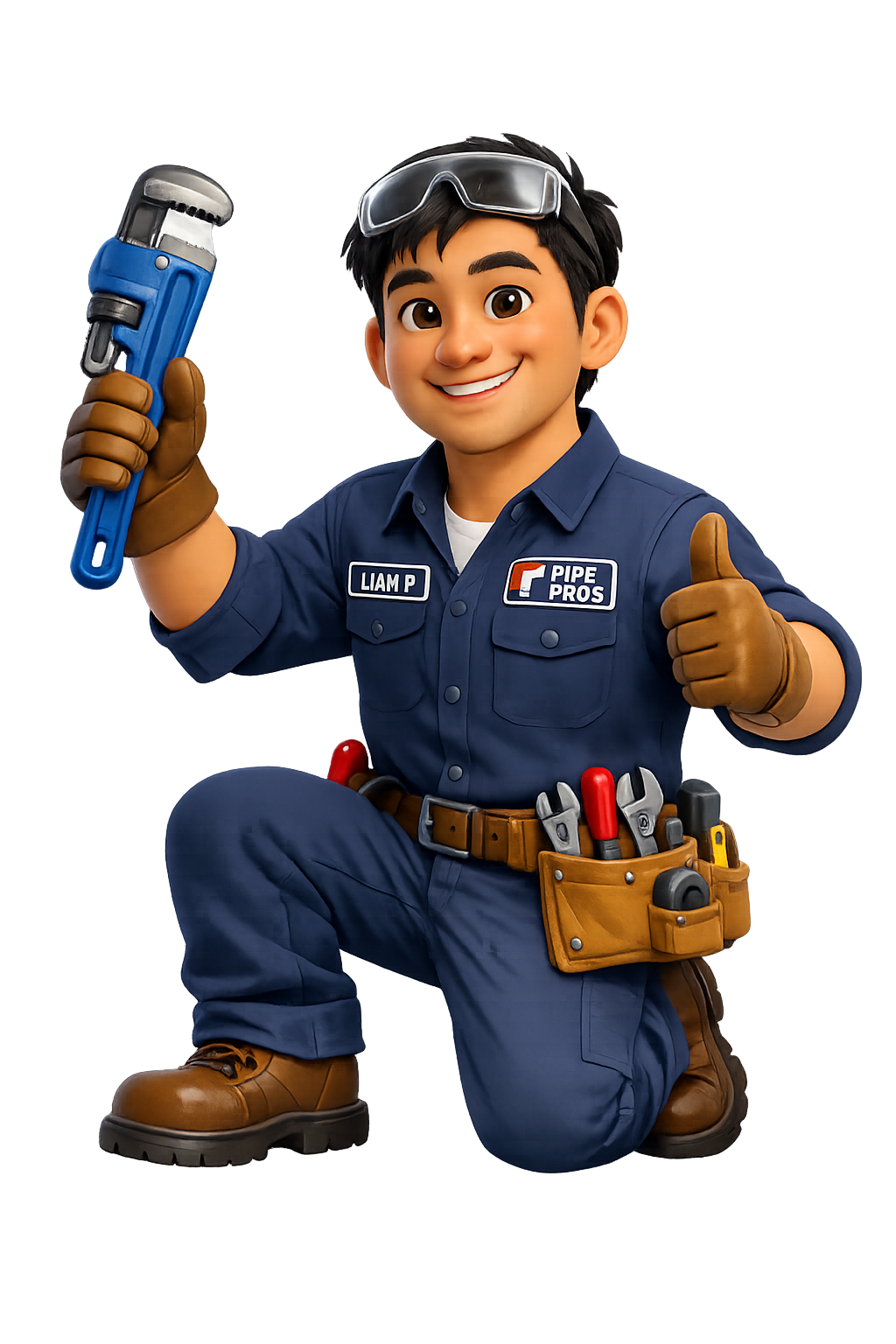 Friendly plumber character giving a thumbs up