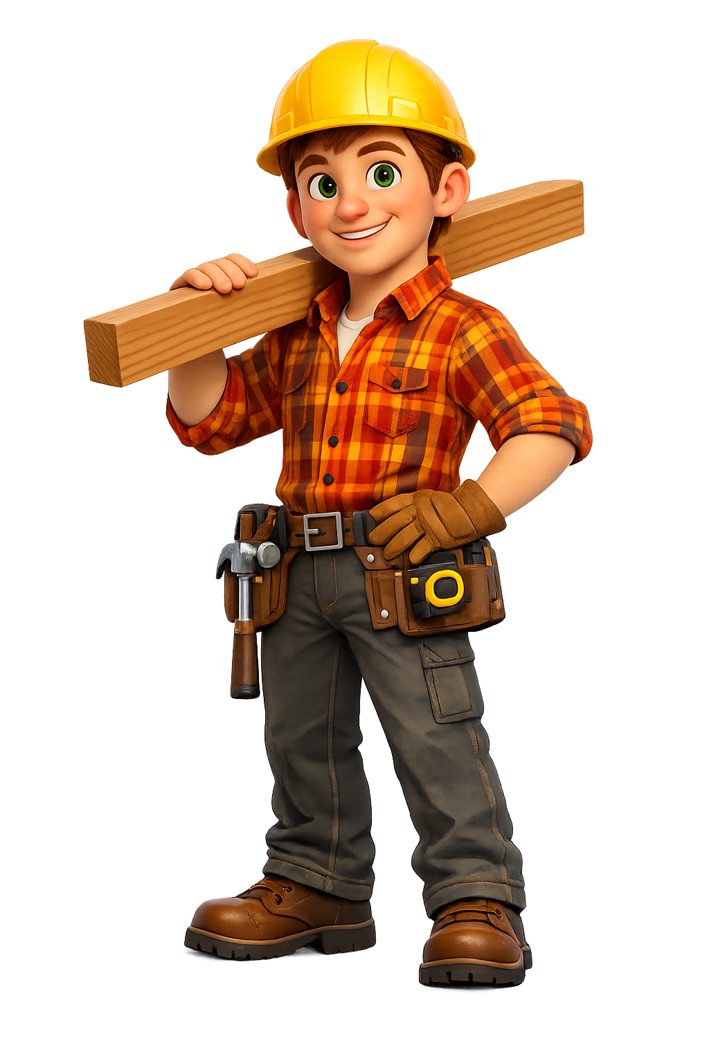 Tradesman character carrying building materials